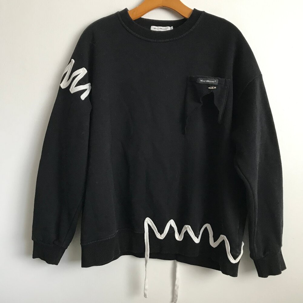 MACY MCCOY MENS SWEATSHIRT BLACK CROP LONG SLEEVE EMBELLISHED PULLOVER LARGE